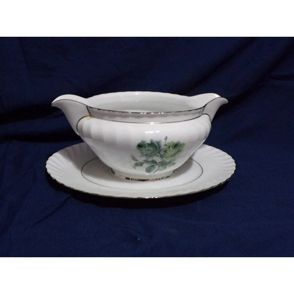 Konigl pr tettau Porcelain Dinnerware Gravy w/Under‎ Plate Blue/Green Roses